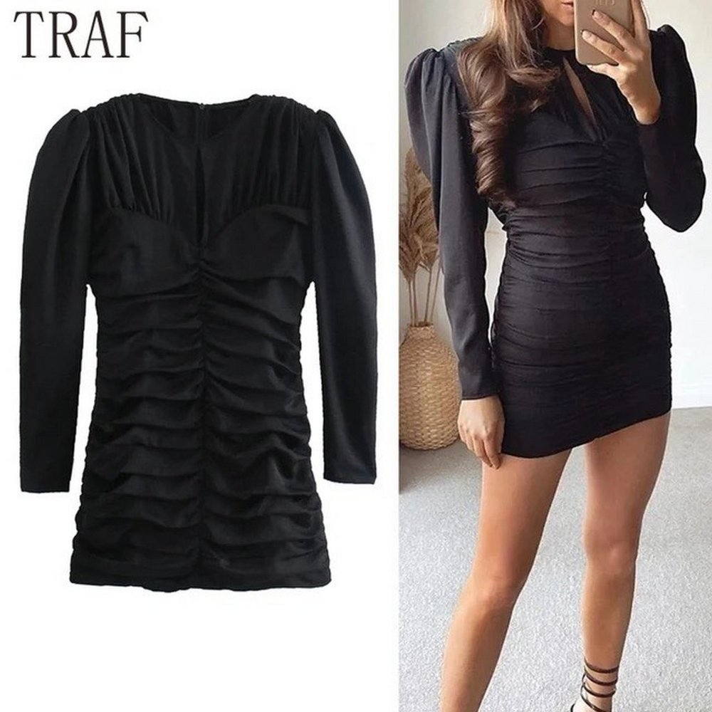 Black Zara Long Sleeved Cocktail Dress size M